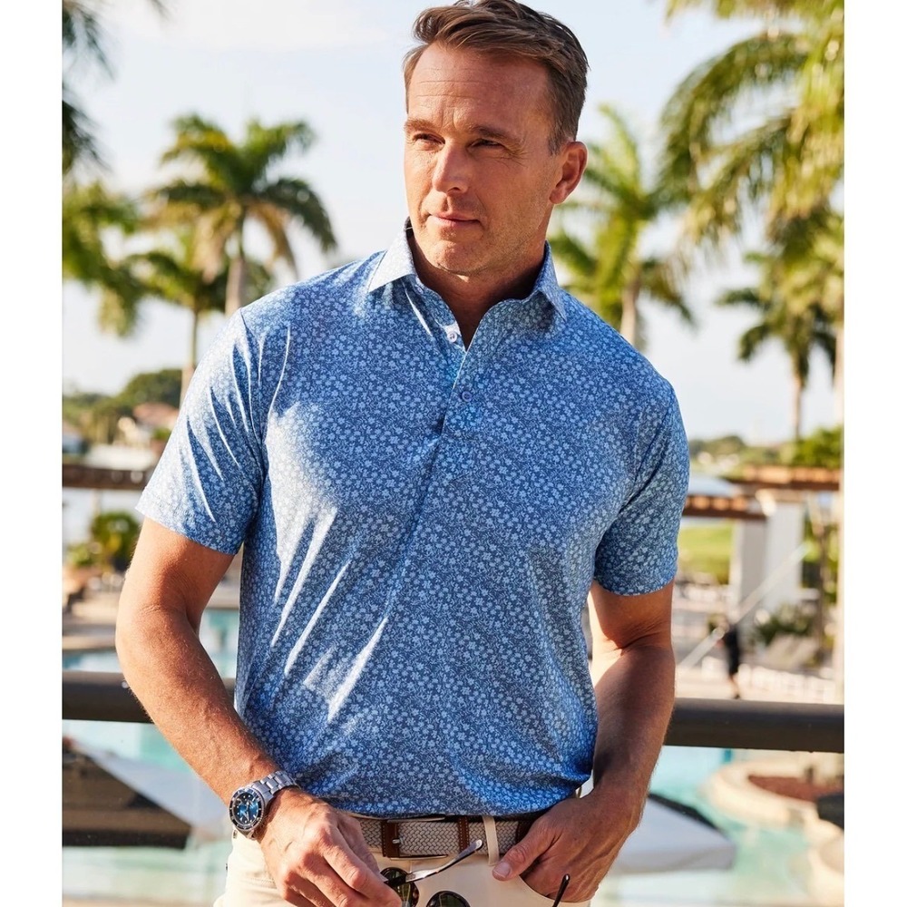 Collars & Co Mens XL Relaxed Dress Collar Polo Blue Floral Featherweight NWT